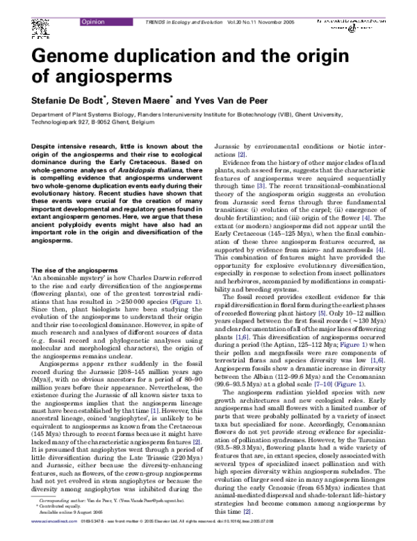 (PDF) Genome duplication and the origin of angiosperms