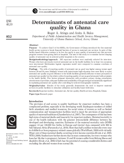 (PDF) Determinants of antenatal care quality in Ghana