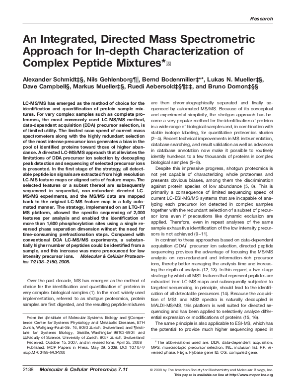 (PDF) An Integrated, Directed Mass Spectrometric Approach for In-depth ...