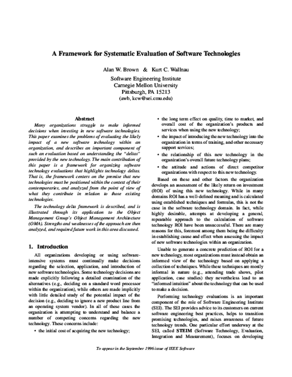 (PDF) A Framework for Systematic Evaluation of Software Technologies