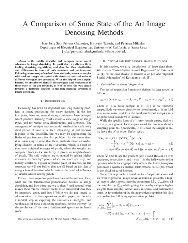 (PDF) A Comparison of Some State of the Art Image Denoising Methods