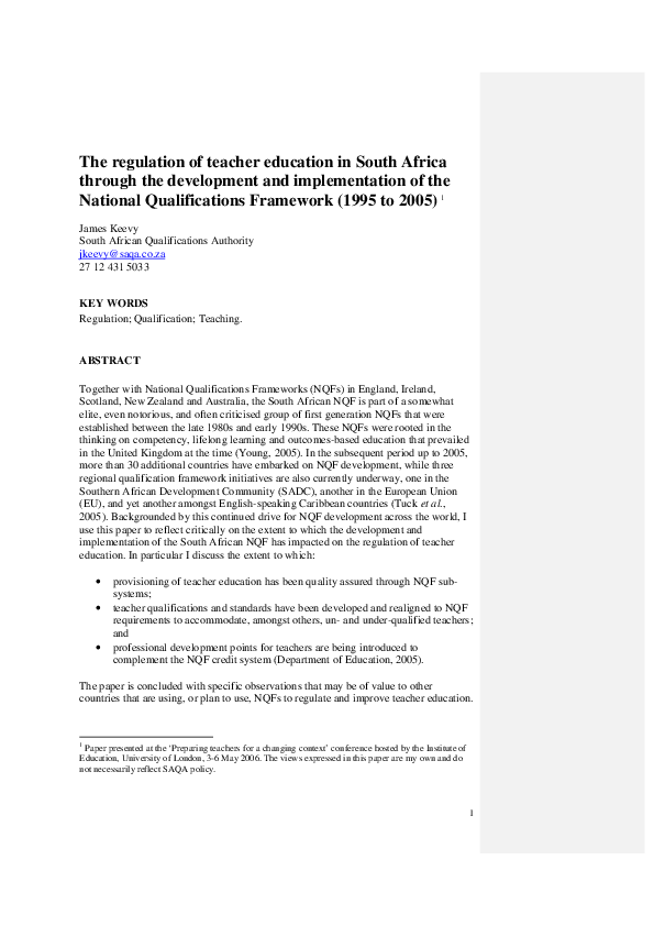(PDF) The Regulation of Teacher Education in South Africa through the ...