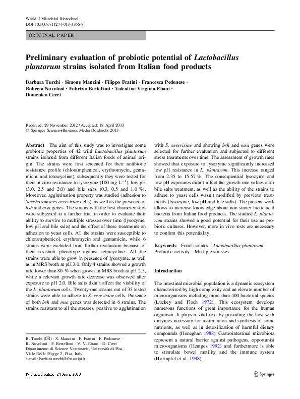 (PDF) Preliminary evaluation of probiotic potential of Lactobacillus ...