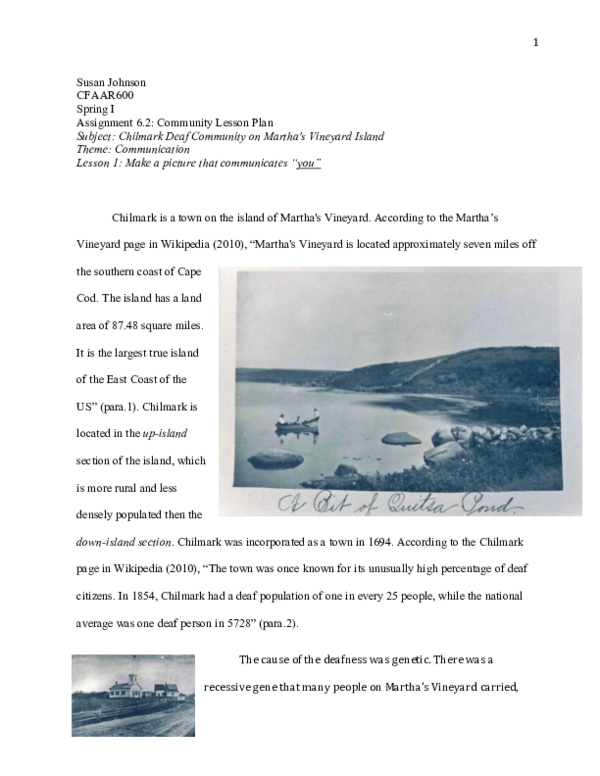 (PDF) Lesson Plan Chilmark Deaf Community Susan Elizabeth Johnson