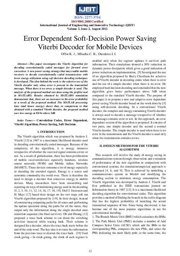 (PDF) Error Dependent Soft Decision Power Saving Viterbi Decoder for ...