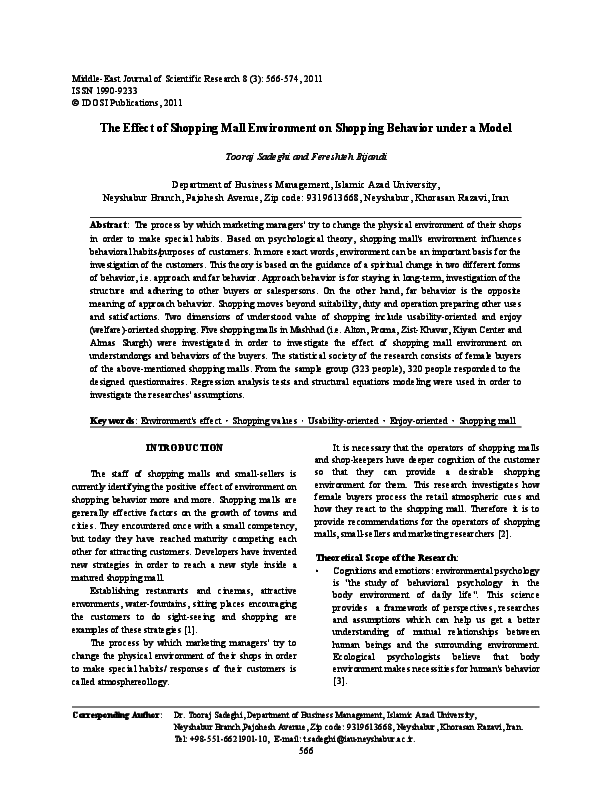 Pdf The Effect Of Shopping Mall Environment On Shopping Behavior