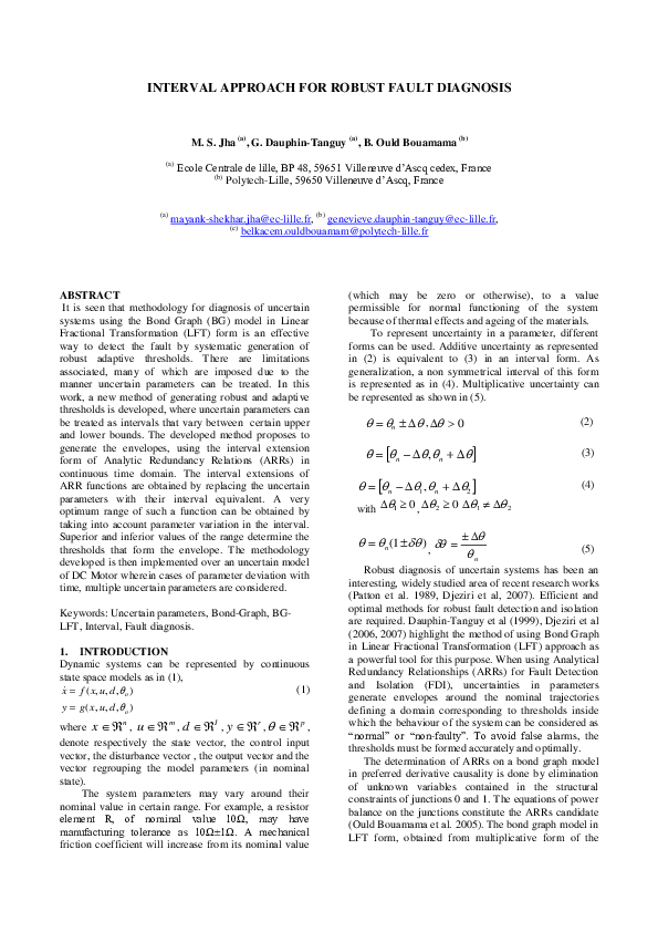 (PDF) Interval Approach for Robust Fault Diagnosis