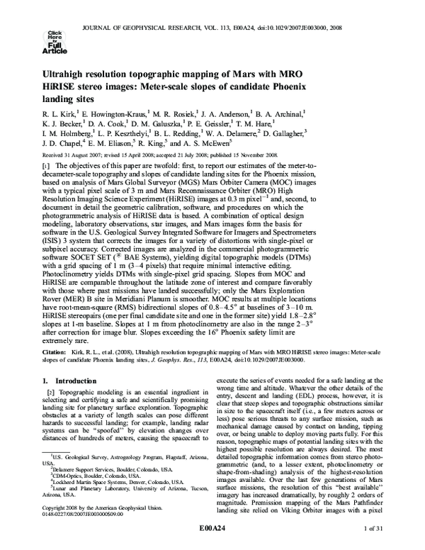 (PDF) Ultrahigh resolution topographic mapping of Mars with MRO HiRISE ...