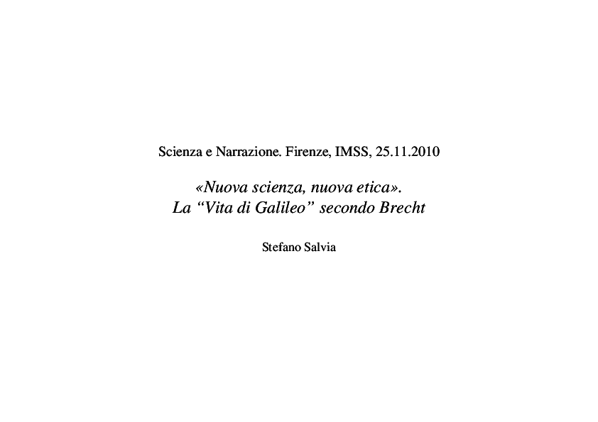 (PDF) «Nuova scienza, nuova etica». La ‘Vita di Galileo’ secondo Brecht