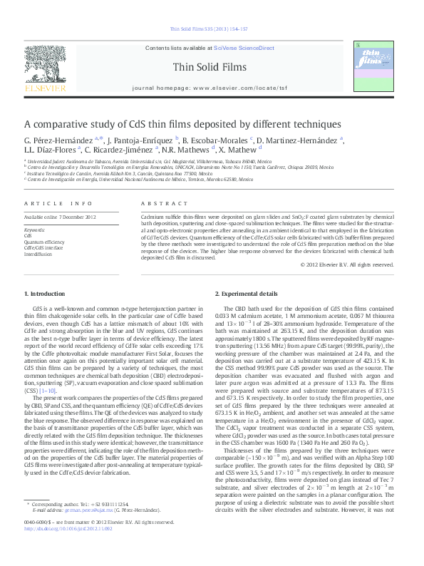 (PDF) A comparative study of CdS thin films deposited by different ...