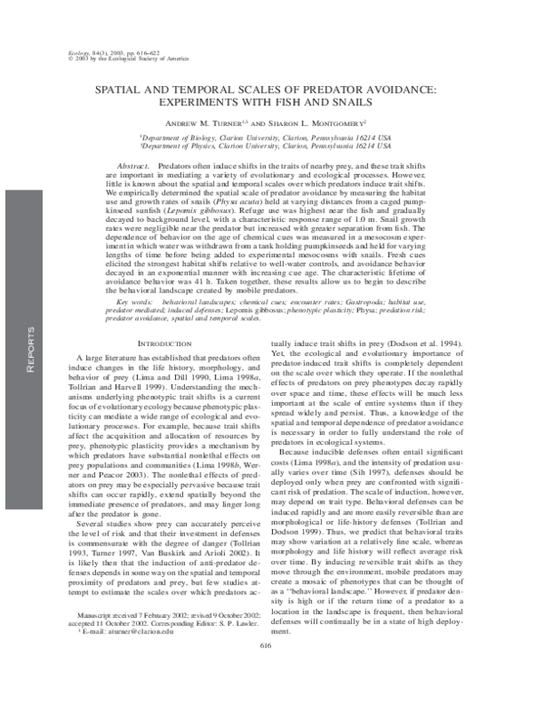 (PDF) SPATIAL AND TEMPORAL SCALES OF PREDATOR AVOIDANCE: EXPERIMENTS ...