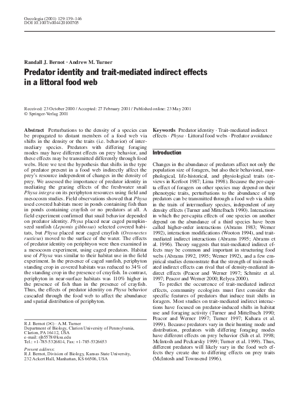 (PDF) Predator identity and trait-mediated indirect effects in a ...
