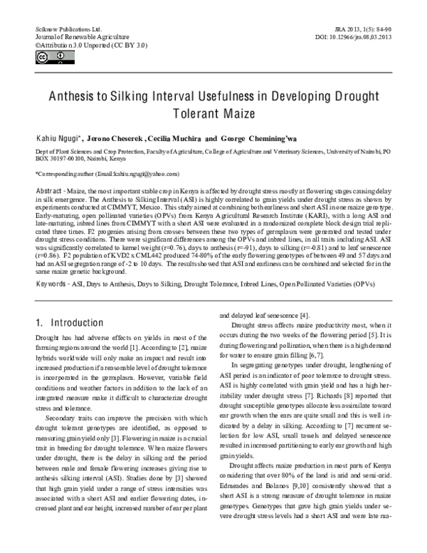 (PDF) Anthesis to Silking Interval Usefulness in Developing Drought ...