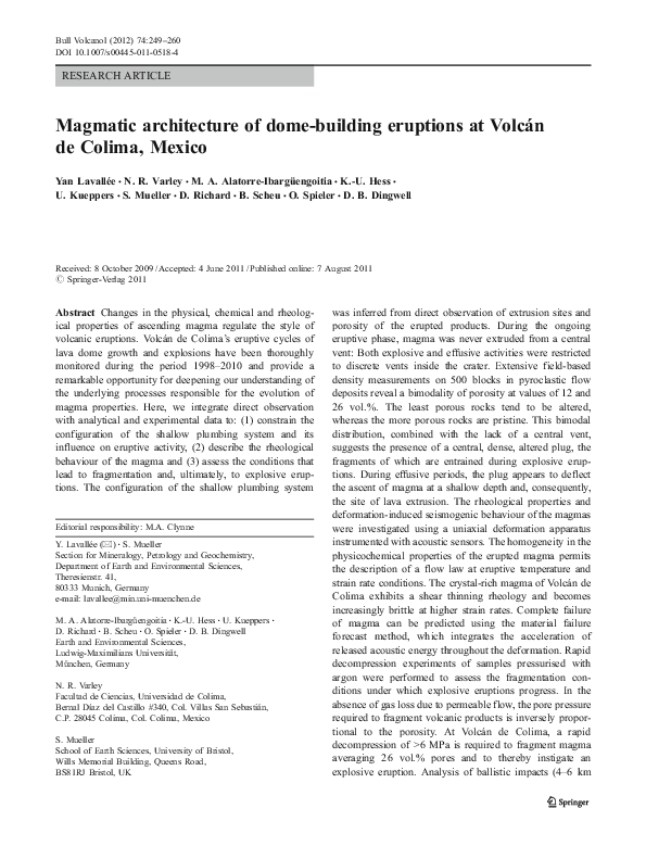 (PDF) Magmatic architecture of domebuilding eruptions at Volcán de