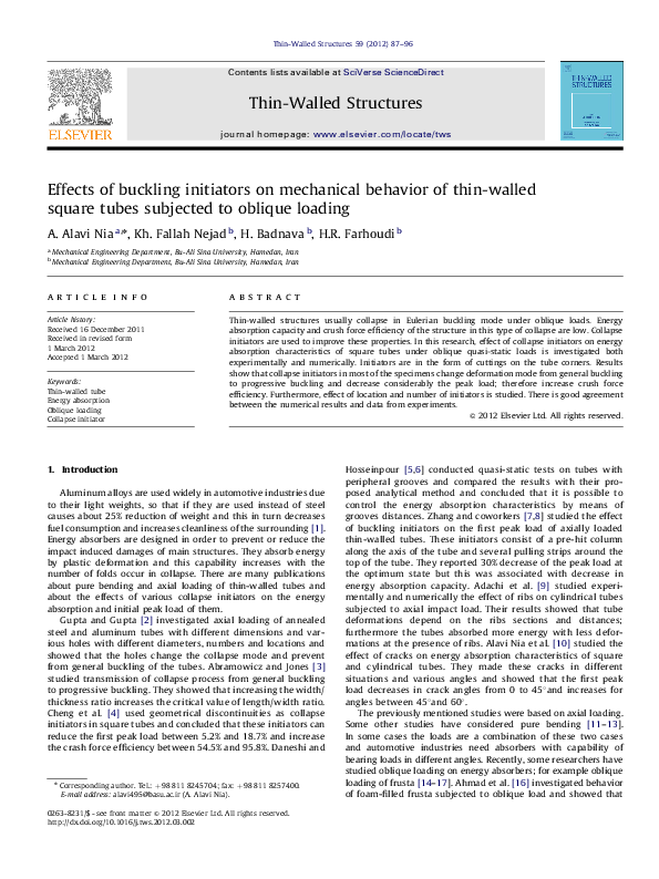 (PDF) Effects of buckling initiators on mechanical behavior of thin ...
