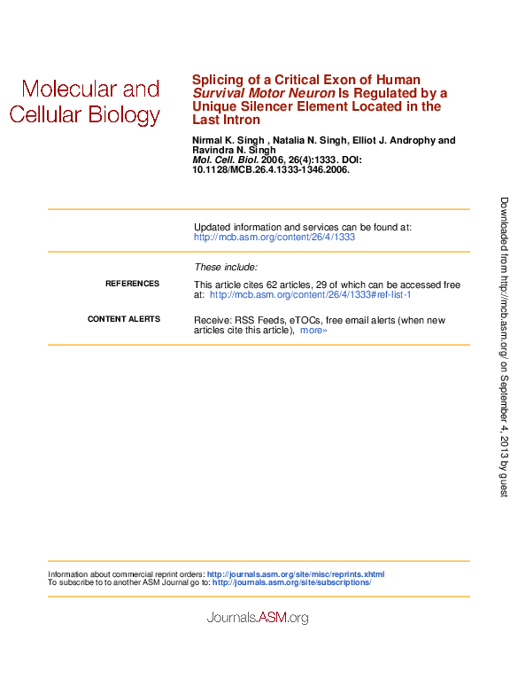 (PDF) Splicing of a Critical Exon of Human Survival Motor Neuron Is ...