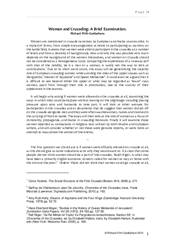 Women and Crusading: A Brief Examination