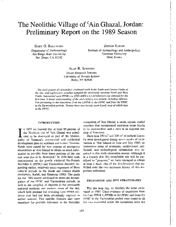 (PDF) The Neolithic Village of 'Ain Ghazal, Jordan: Preliminiary Report ...