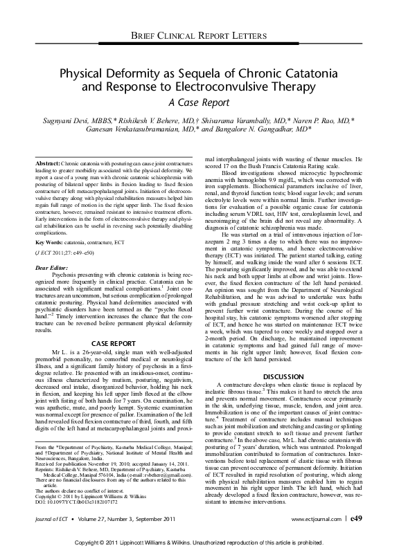 (PDF) Physical Deformity as Sequela of Chronic Catatonia and Response