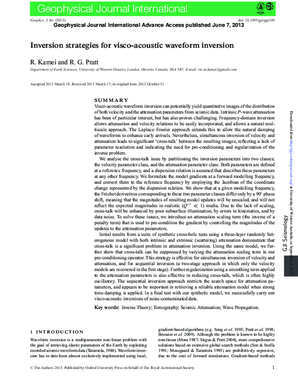 (PDF) Inversion strategies for visco-acoustic waveform inversion