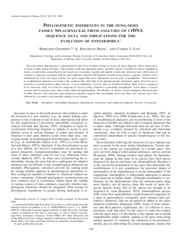 (PDF) Phylogenetic inferences in the dung-moss family Splachnaceae from ...
