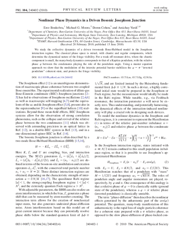 (PDF) Nonlinear Phase Dynamics in a Driven Bosonic Josephson Junction
