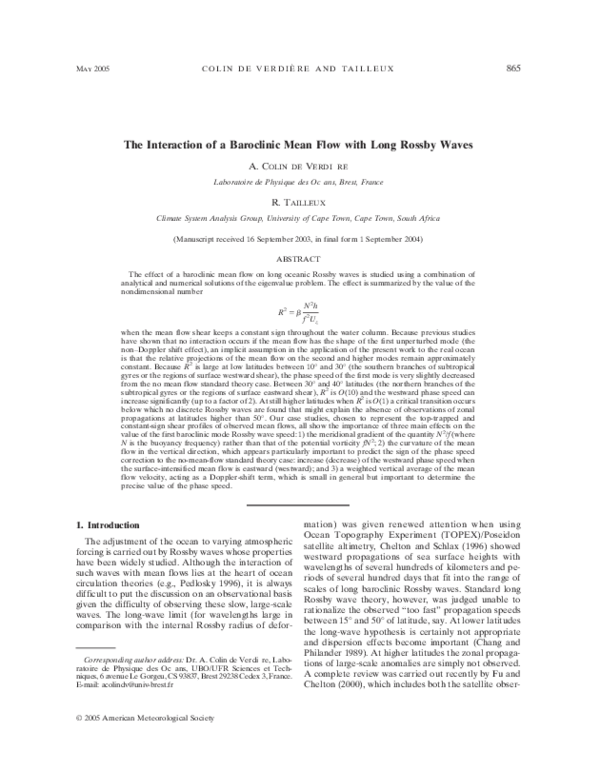 (PDF) The interaction of a baroclinic mean flow with long Rossby waves