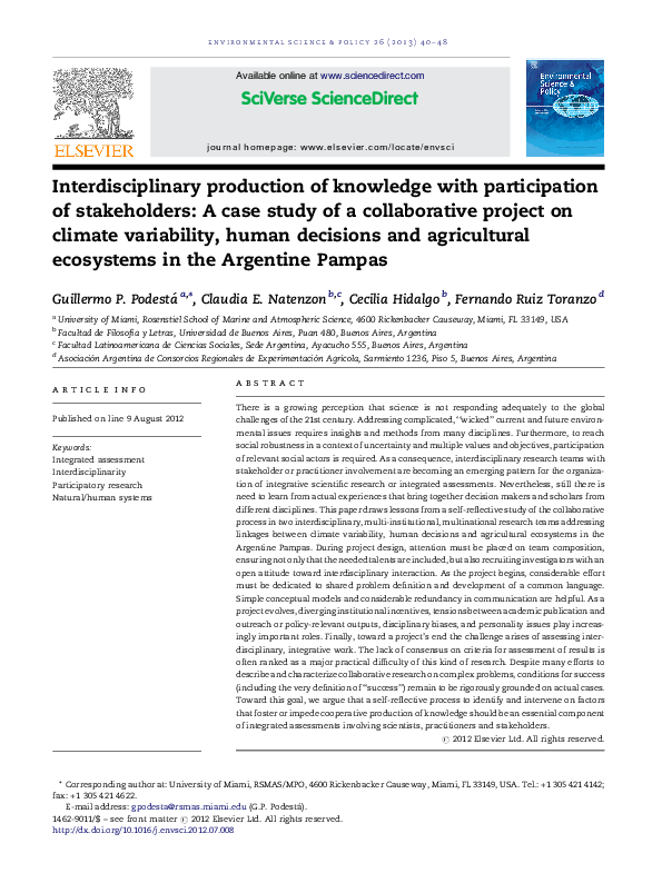 (PDF) Interdisciplinary production of knowledge with participation