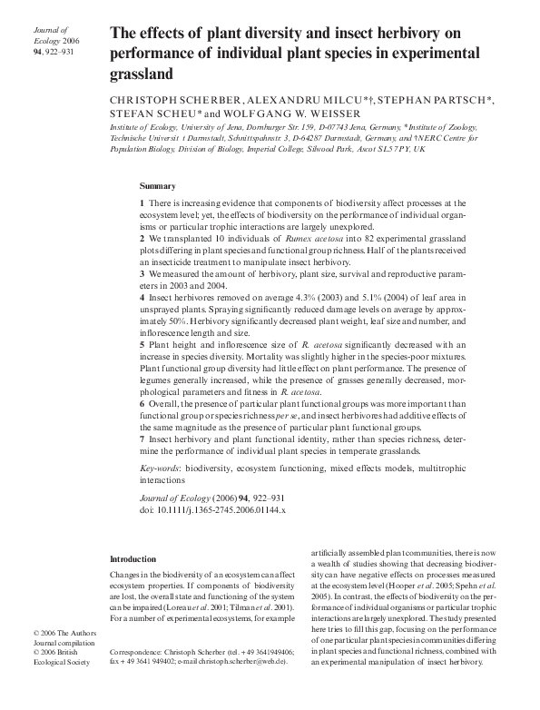 (PDF) The effects of plant diversity and insect herbivory on ...