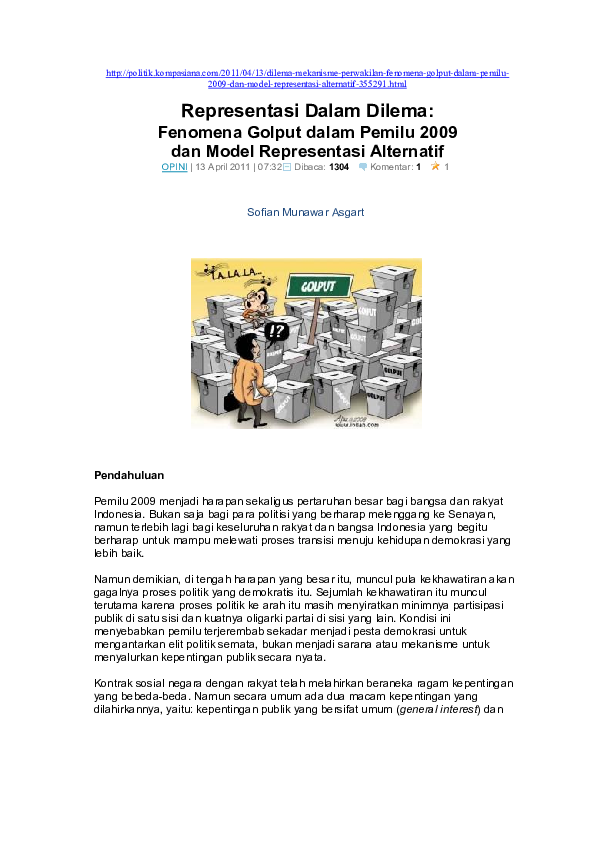 (PDF) Dilema Sistem Perwakilan: Fenomena Golput dan Model Representasi