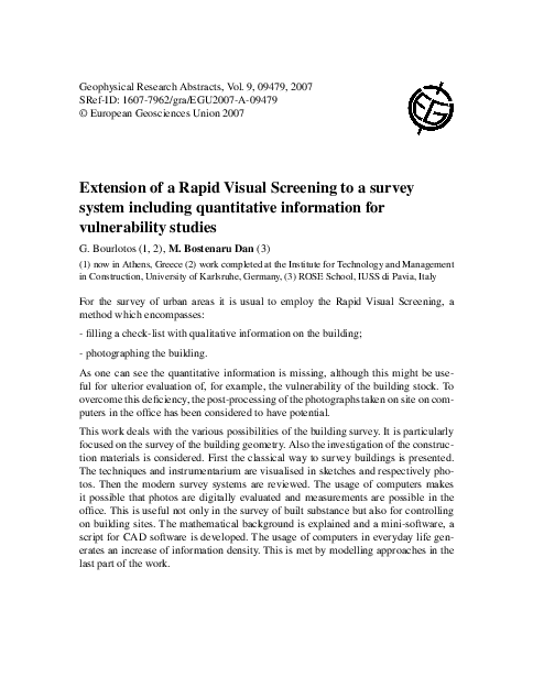 (PDF) Extension of a Rapid Visual Screening to a survey system ...