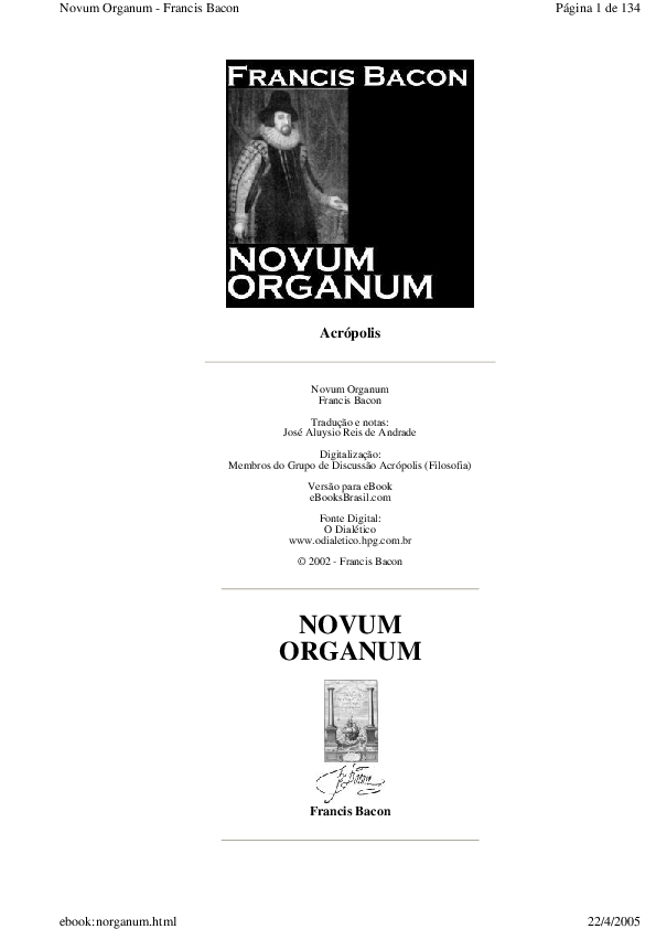NOVUM ORGANUM FRANCIS BACON