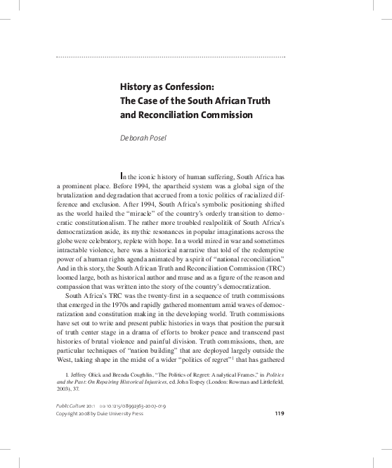 (PDF) History as confession: the case of the South African Truth and ...