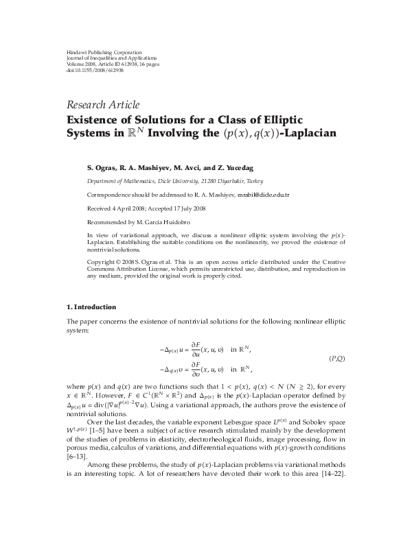 (PDF) Existence of Solutions for a Class of Elliptic Systems in ℝN ...