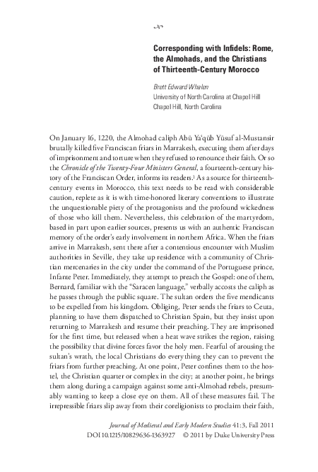 Corresponding with Infidels: Rome, the Almohads, and the Christians of Thirteenth-Century Morocco