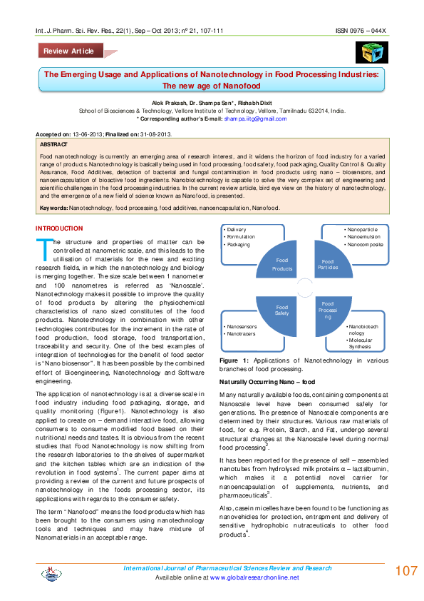 (PDF) The emerging usage and applications of Nanotechnology in Food ...