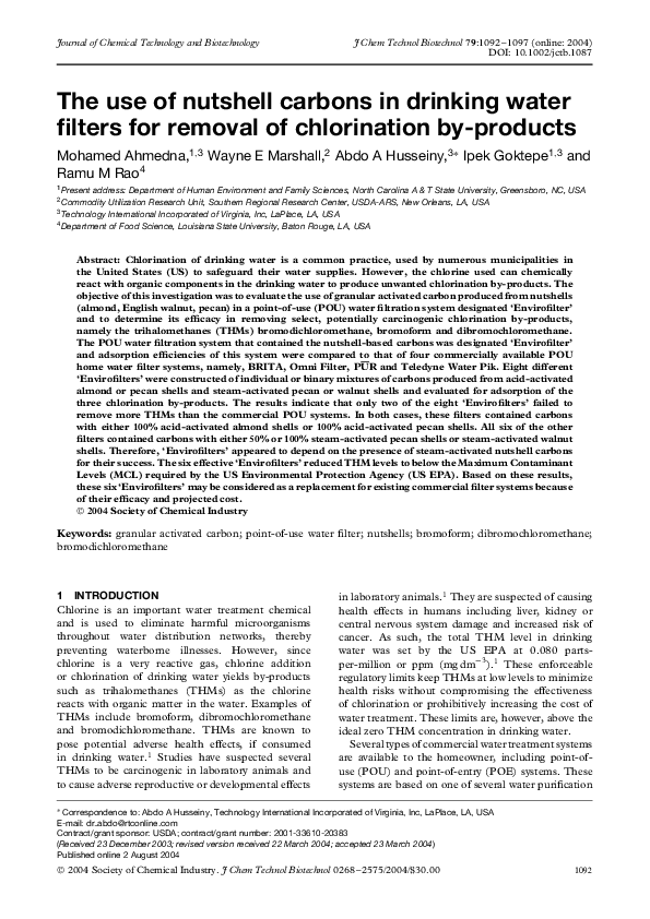 (PDF) The use of nutshell carbons in drinking water filters for removal
