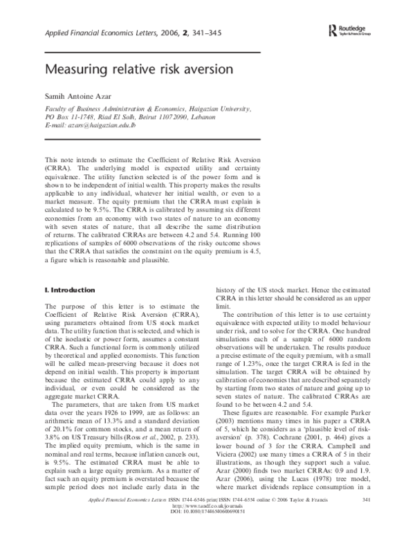 (PDF) Measuring relative risk aversion