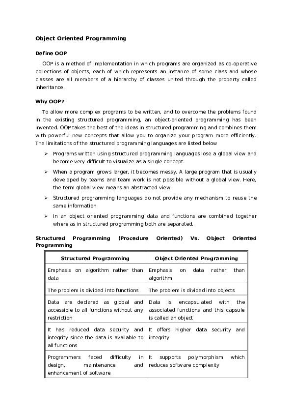(DOC) object oriented programining language