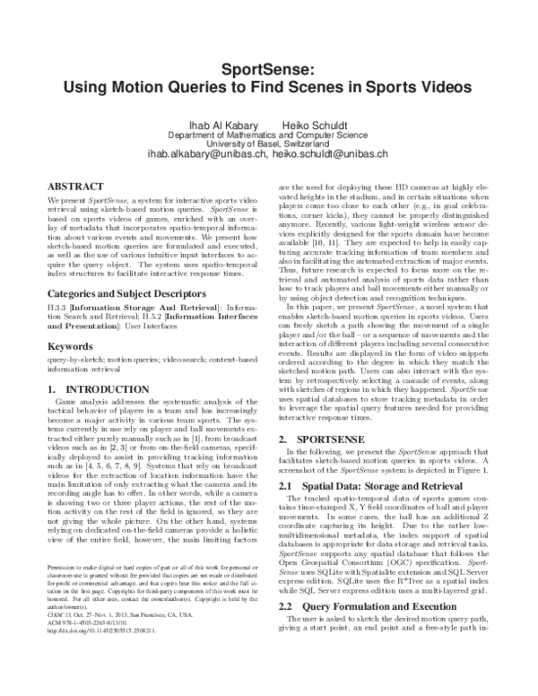 (PDF) SportSense: Using Motion Queries to Find Scenes in Sports Videos