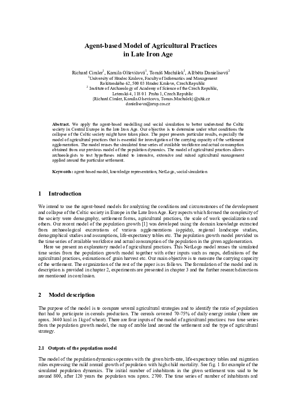 (PDF) Agentbased Model of Agricultural Practices in Late Iron Age Betka Danielisova