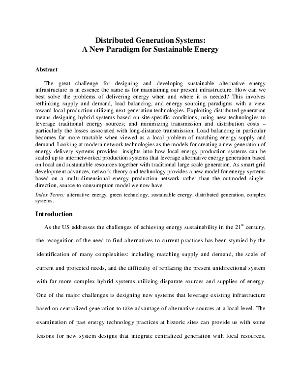 (PDF) Distributed Generation Systems: A New Paradigm for Sustainable Energy