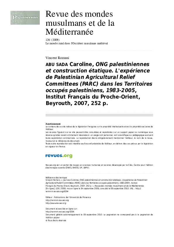 Caroline Abu Sada, ONG palestiniennes et construction étatique. L