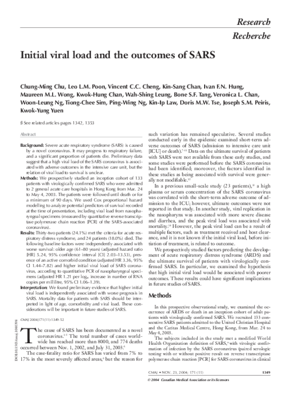 (PDF) Initial viral load and the outcomes of SARS