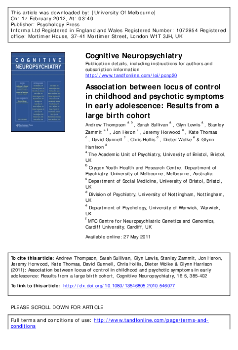(PDF) Association between locus of control in childhood and psychotic ...