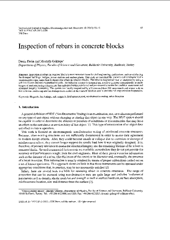 (PDF) Inspection of rebars in concrete blocks MUSTAFA GOKTEPE