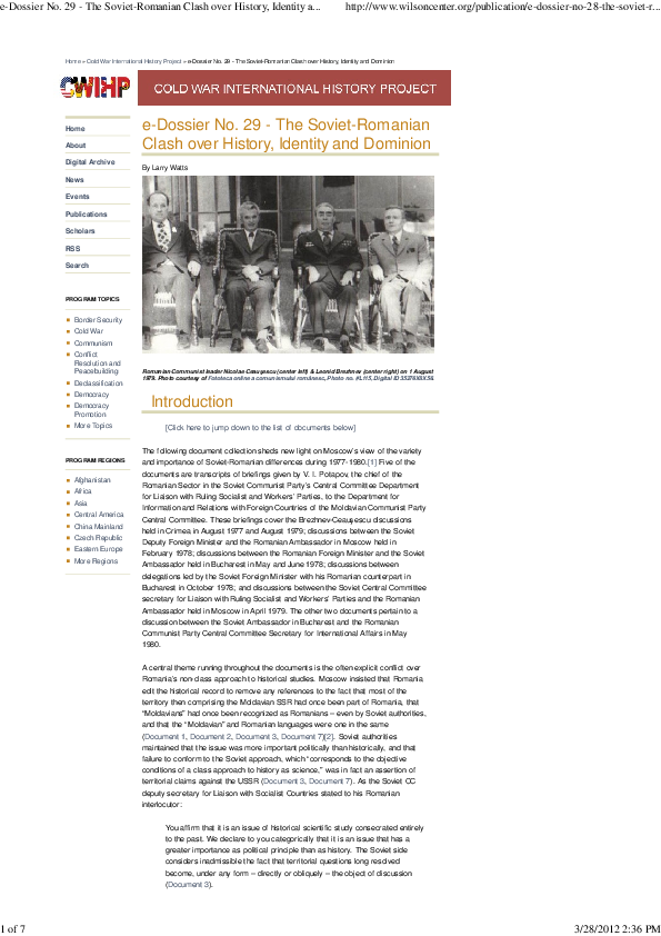 (PDF) Romanian-Soviet Clash Over History, Identity & Dominion