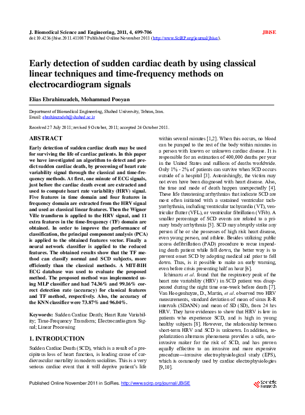 (PDF) Early detection of sudden cardiac death by using classical linear ...