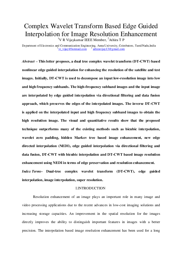 (PDF) Complex Wavelet Transform Based Edge Guided Interpolation for ...