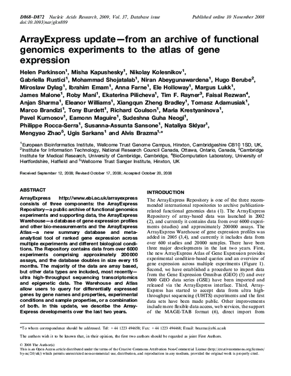 (PDF) ArrayExpress update - from an archive of functional genomics ...